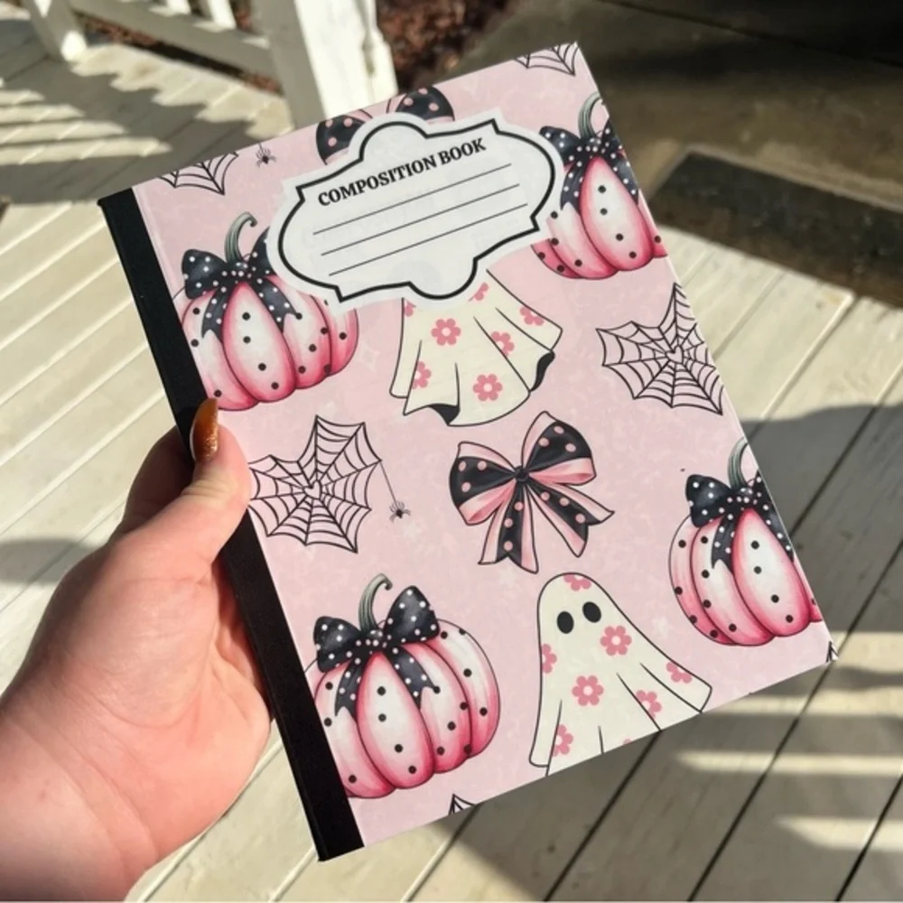 Handmade Pink Croquette Halloween Composition Notebook